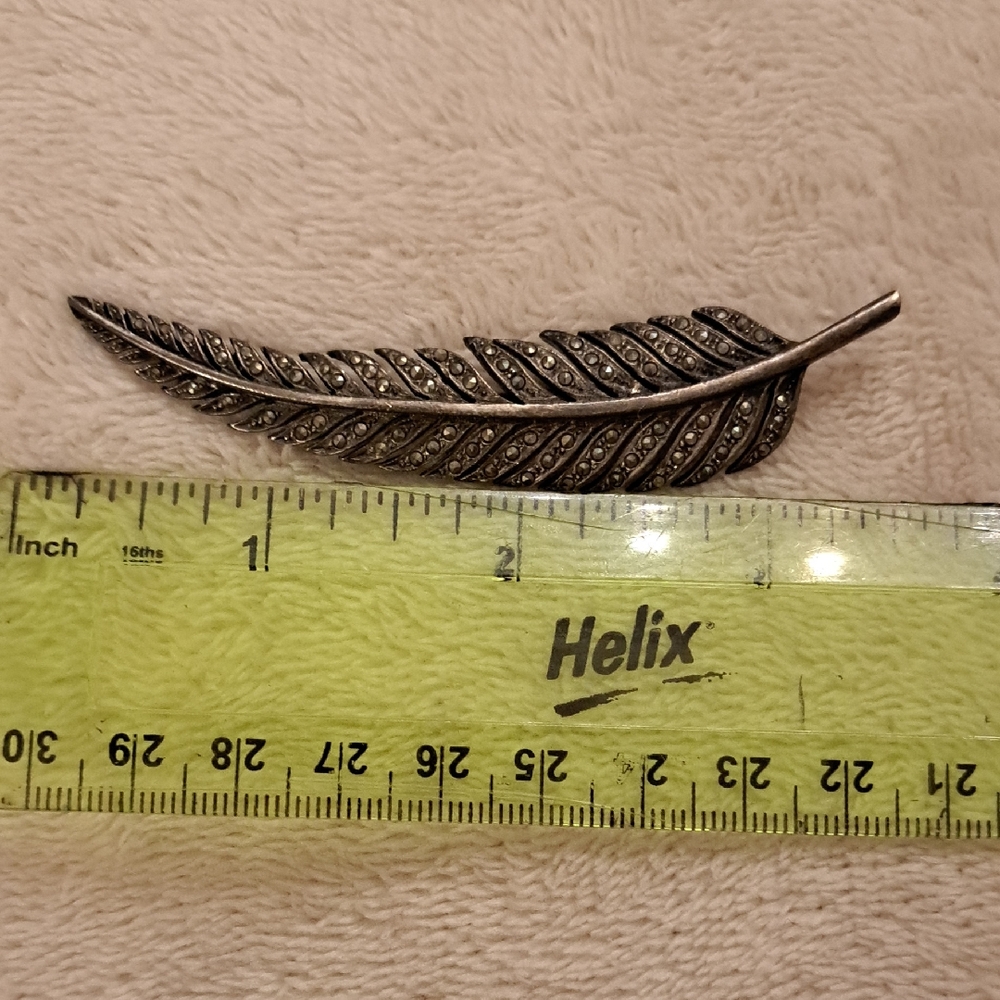 Sterling Vintage Feather Marcacite Pin